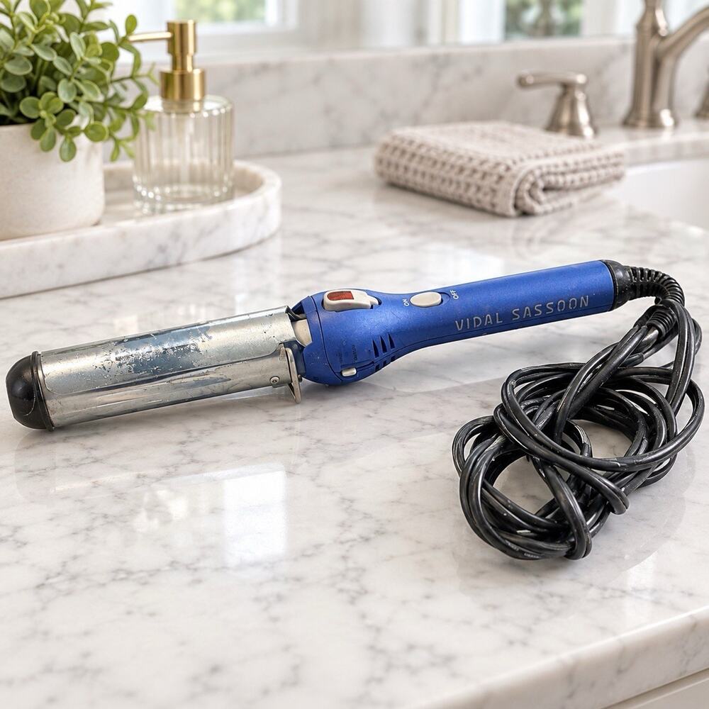 Vidal Sassoon Large Barrel Curling Iron Blue Silver Vintage Hair Styler